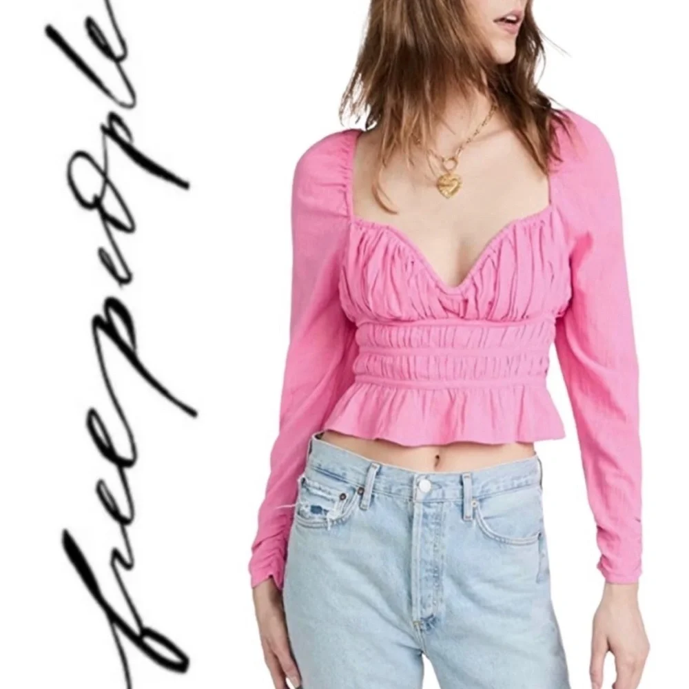 FREE PEOPLE Chloe Top in Aurora Pink Sz Sm ~ needs light repair